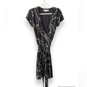 Loft floral grey background short sleeve wrap dress